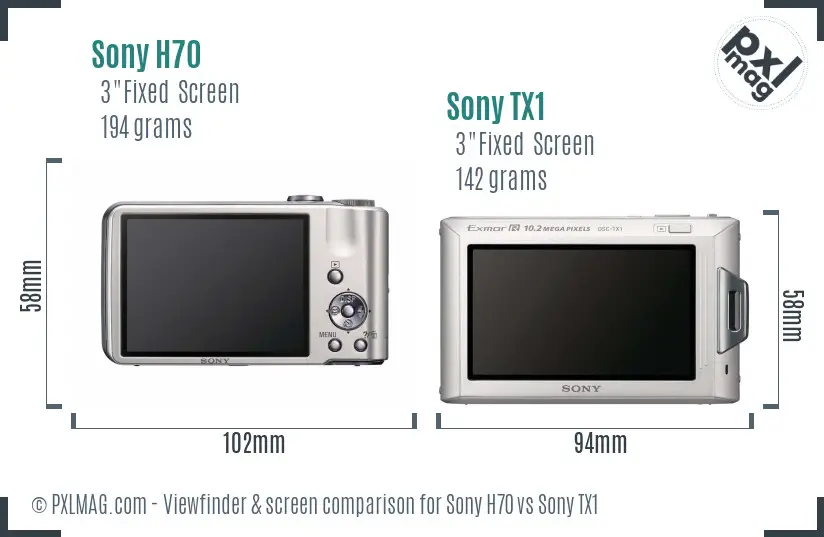 Sony H70 vs Sony TX1 Screen and Viewfinder comparison