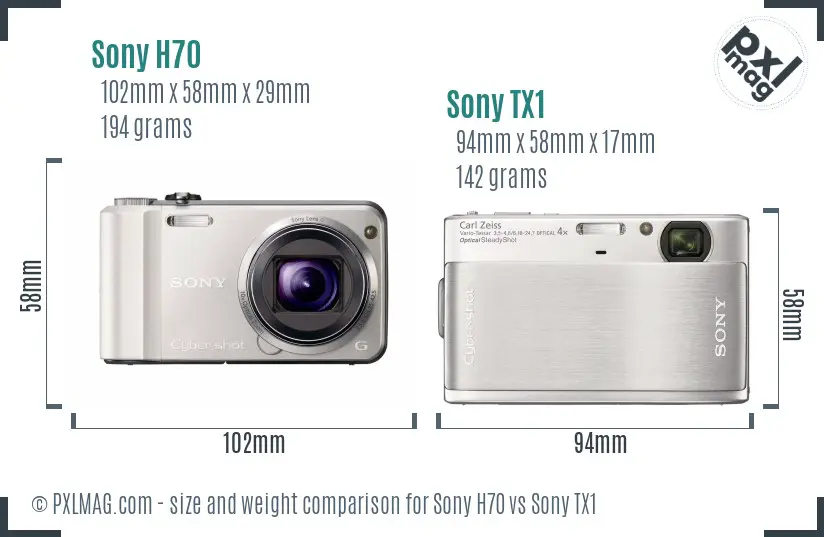 Sony H70 vs Sony TX1 size comparison