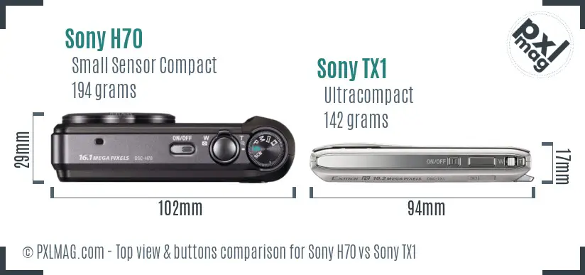 Sony H70 vs Sony TX1 top view buttons comparison