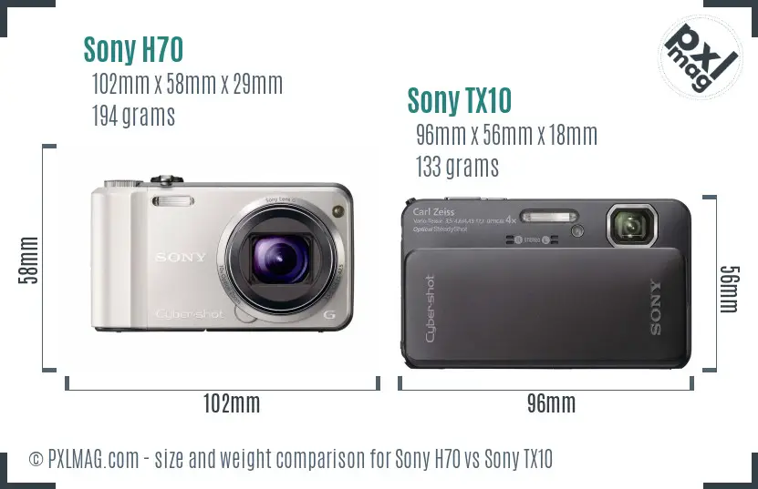 Sony H70 vs Sony TX10 size comparison