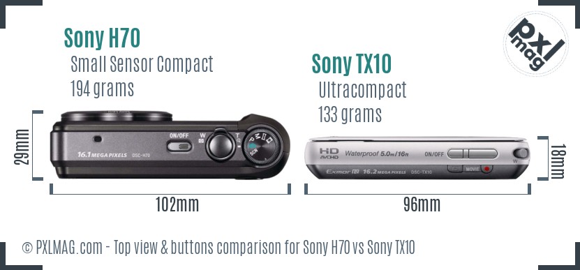 Sony H70 vs Sony TX10 top view buttons comparison