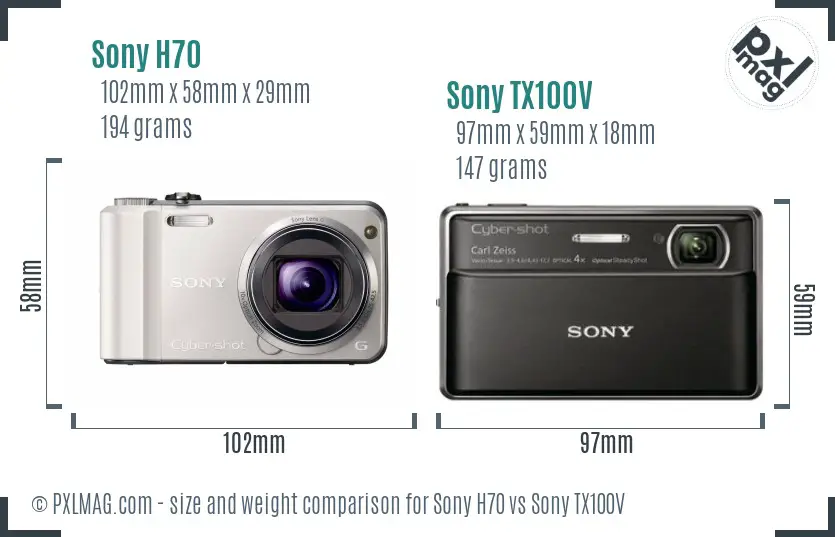 Sony H70 vs Sony TX100V size comparison