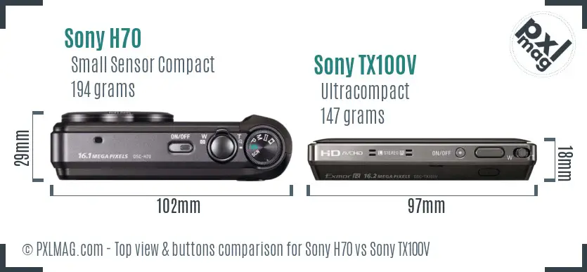 Sony H70 vs Sony TX100V top view buttons comparison