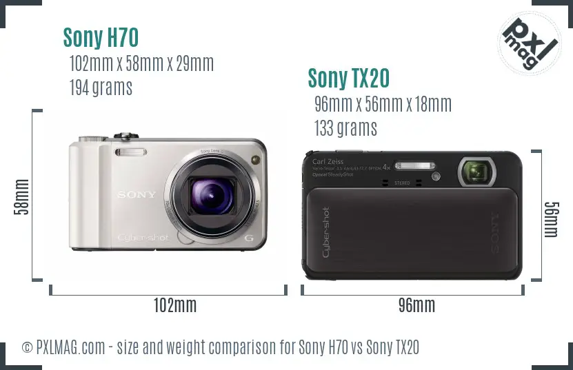 Sony H70 vs Sony TX20 size comparison