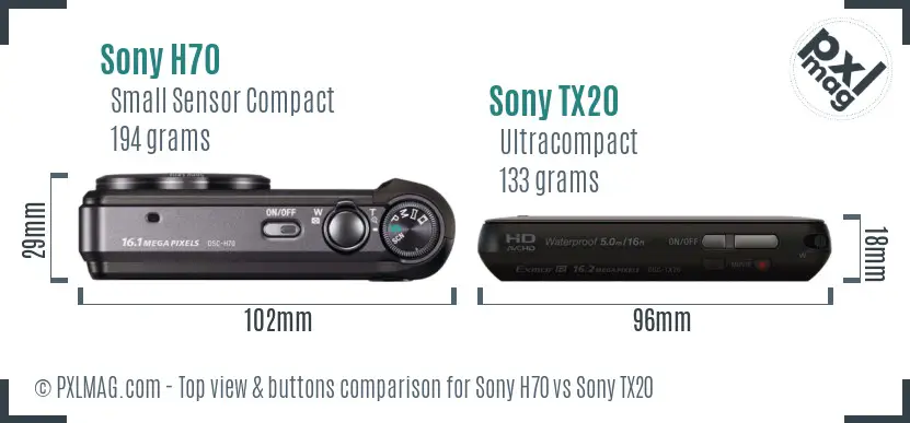 Sony H70 vs Sony TX20 top view buttons comparison