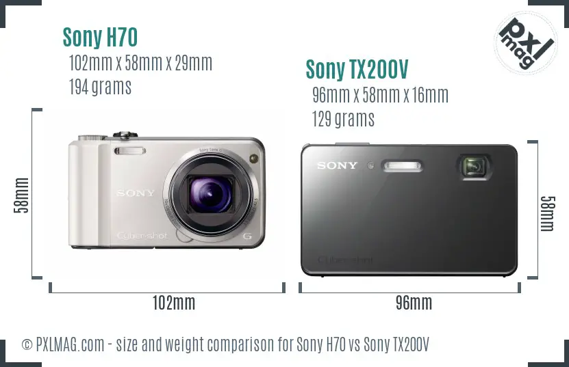 Sony H70 vs Sony TX200V size comparison