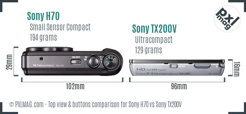 Sony H70 vs Sony TX200V top view buttons comparison