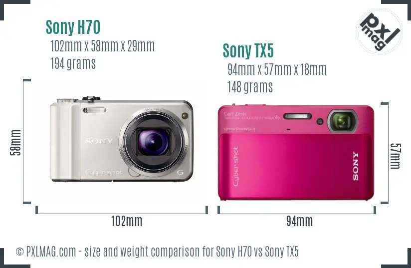 Sony H70 vs Sony TX5 size comparison