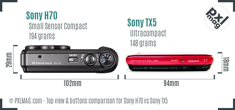 Sony H70 vs Sony TX5 top view buttons comparison