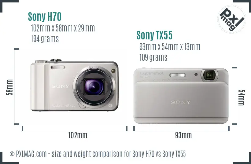 Sony H70 vs Sony TX55 size comparison