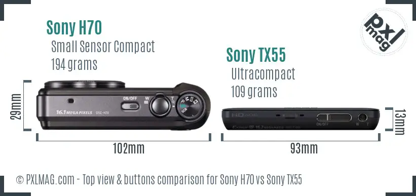 Sony H70 vs Sony TX55 top view buttons comparison