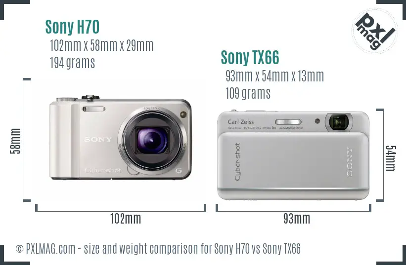 Sony H70 vs Sony TX66 size comparison