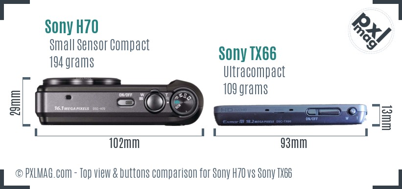Sony H70 vs Sony TX66 top view buttons comparison