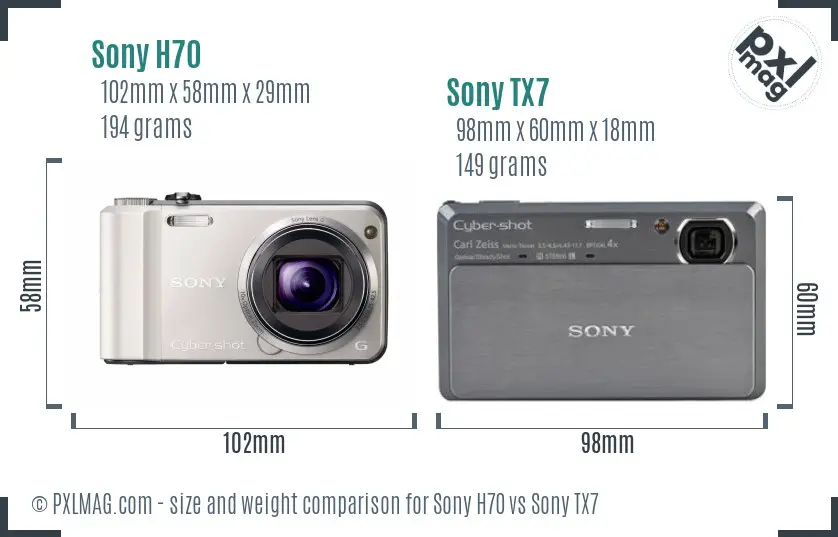 Sony H70 vs Sony TX7 size comparison