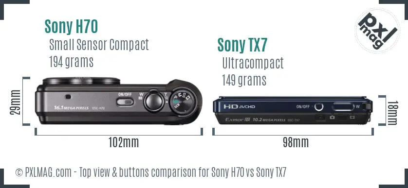 Sony H70 vs Sony TX7 top view buttons comparison