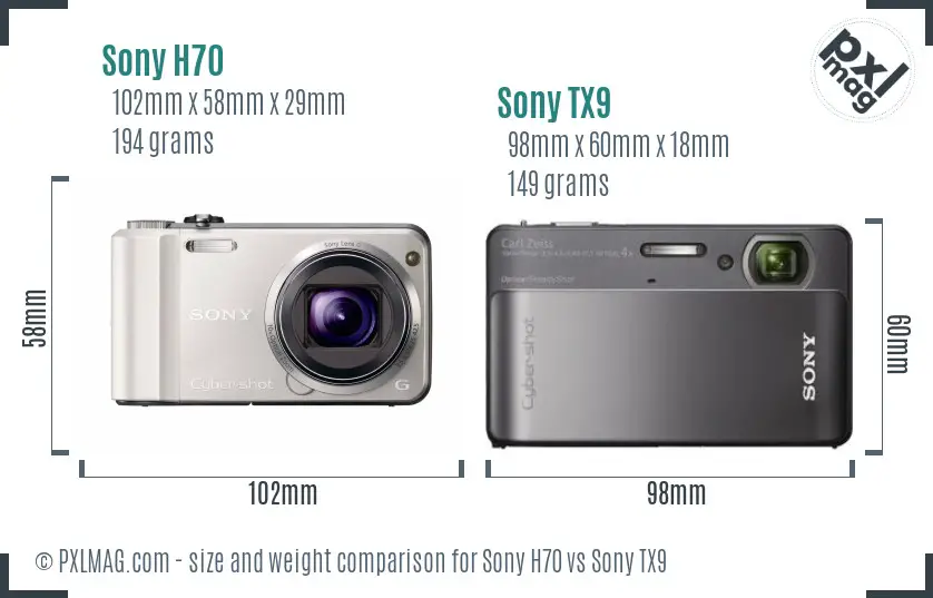 Sony H70 vs Sony TX9 size comparison