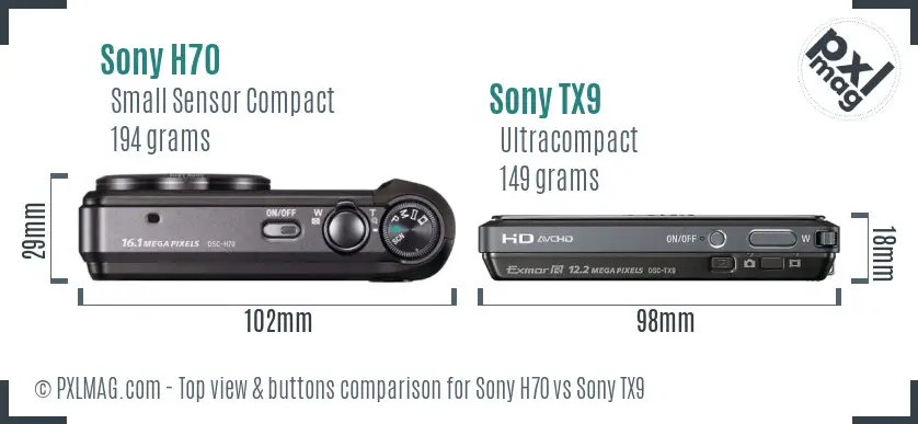 Sony H70 vs Sony TX9 top view buttons comparison