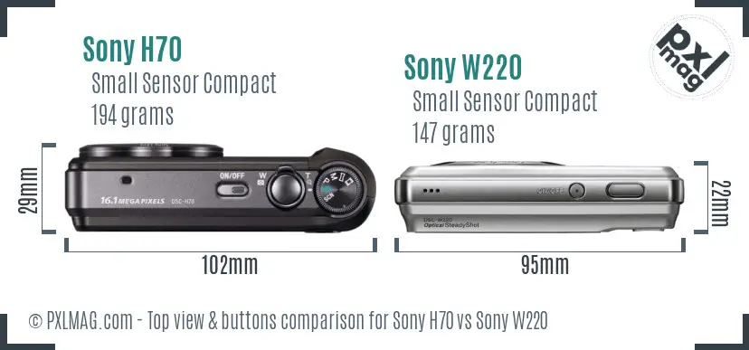 Sony H70 vs Sony W220 top view buttons comparison