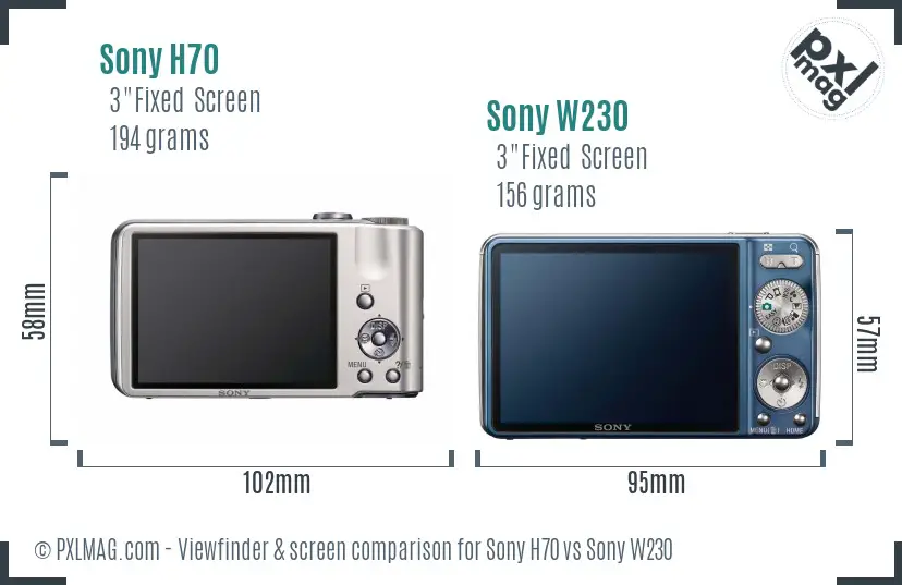 Sony H70 vs Sony W230 Screen and Viewfinder comparison
