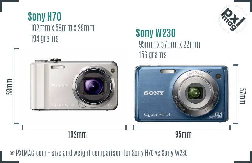 Sony H70 vs Sony W230 size comparison