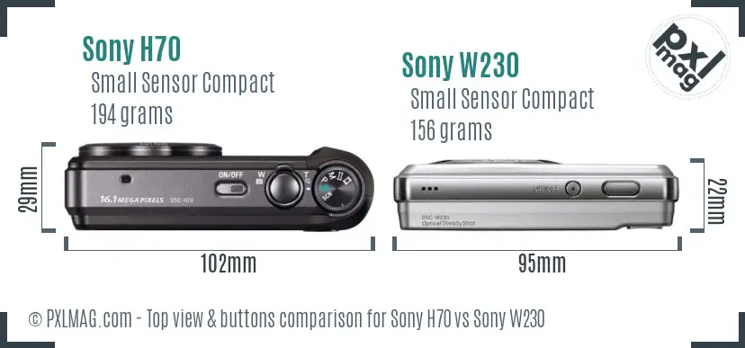 Sony H70 vs Sony W230 top view buttons comparison