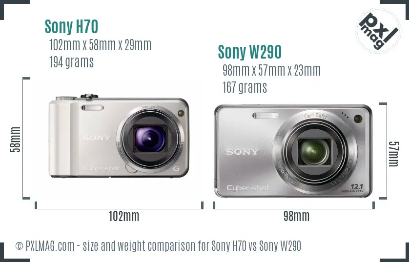 Sony H70 vs Sony W290 size comparison