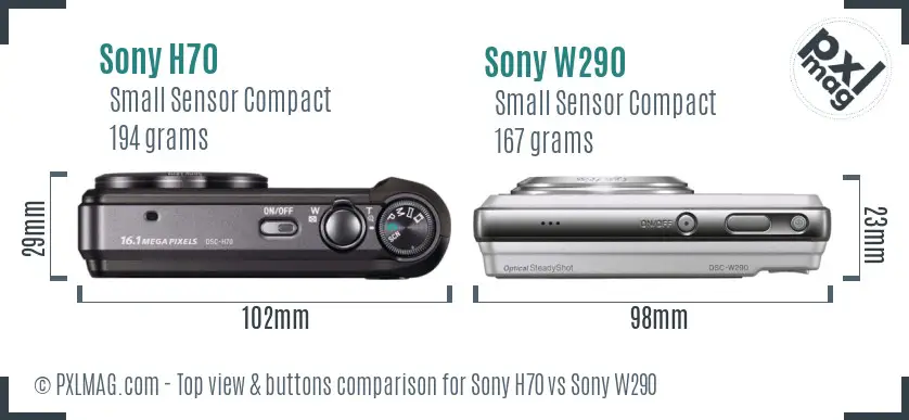 Sony H70 vs Sony W290 top view buttons comparison