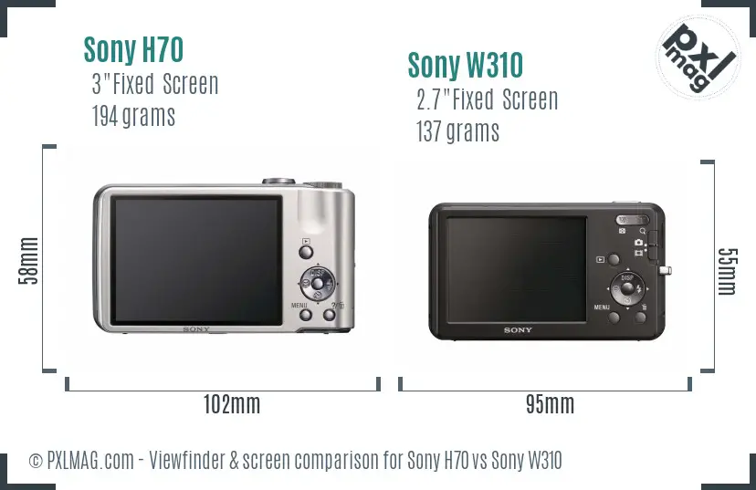Sony H70 vs Sony W310 Screen and Viewfinder comparison