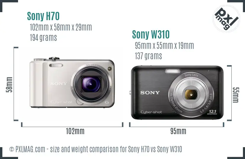 Sony H70 vs Sony W310 size comparison
