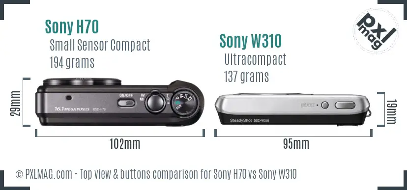 Sony H70 vs Sony W310 top view buttons comparison