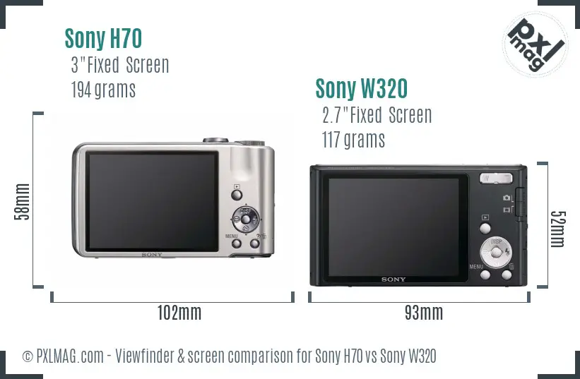 Sony H70 vs Sony W320 Screen and Viewfinder comparison