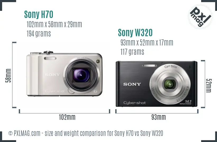 Sony H70 vs Sony W320 size comparison