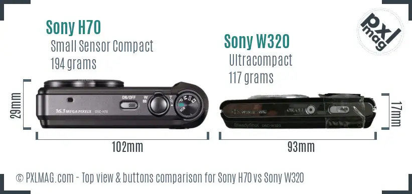 Sony H70 vs Sony W320 top view buttons comparison