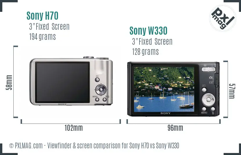Sony H70 vs Sony W330 Screen and Viewfinder comparison