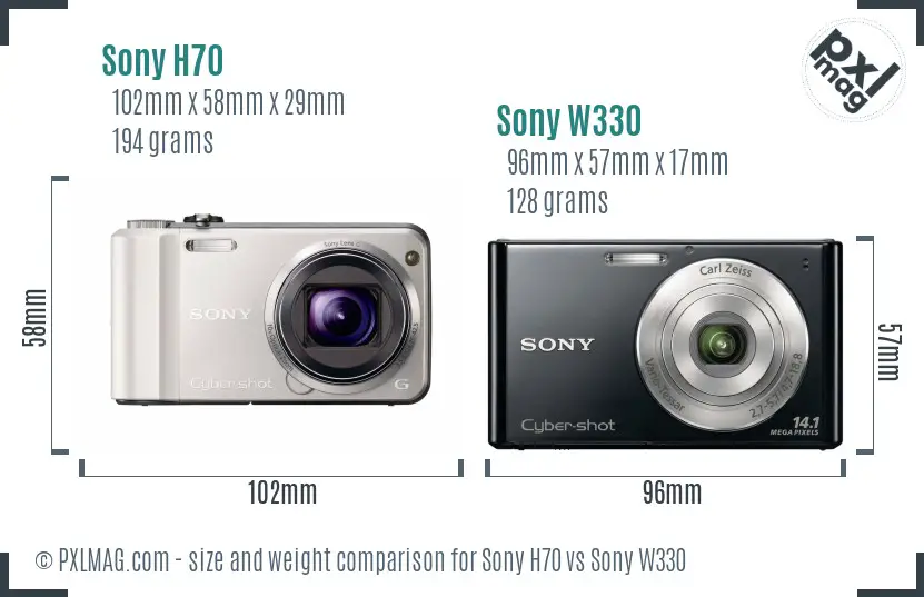 Sony H70 vs Sony W330 size comparison