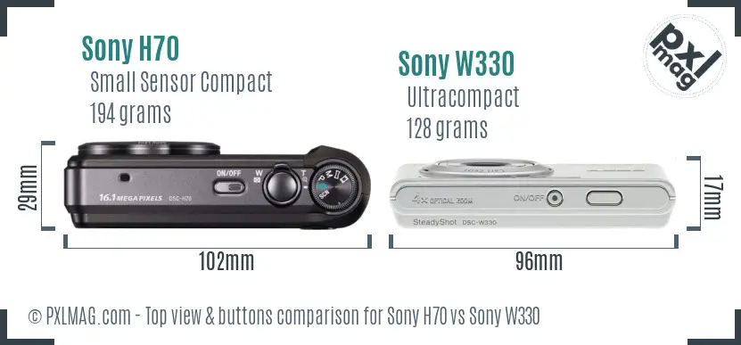 Sony H70 vs Sony W330 top view buttons comparison