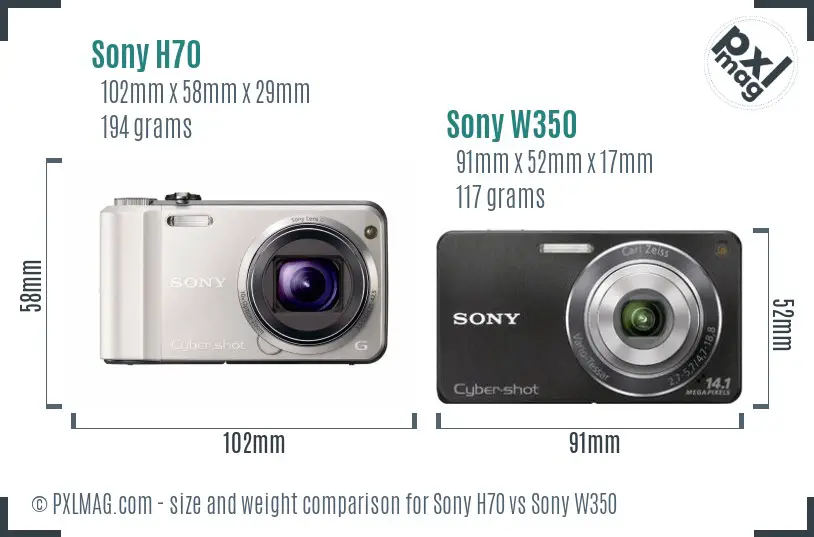 Sony H70 vs Sony W350 size comparison