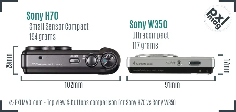 Sony H70 vs Sony W350 top view buttons comparison