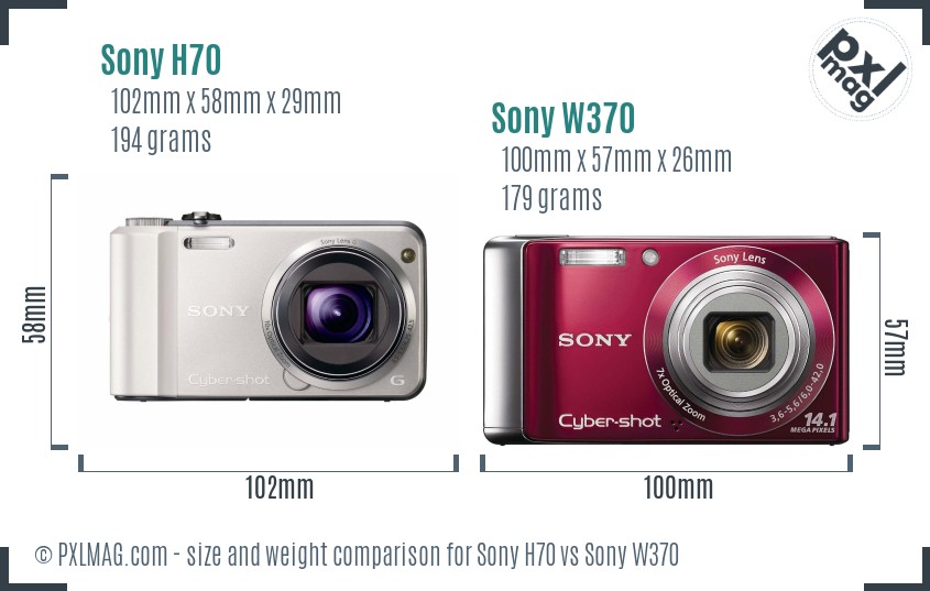 Sony H70 vs Sony W370 size comparison