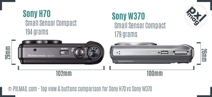 Sony H70 vs Sony W370 top view buttons comparison