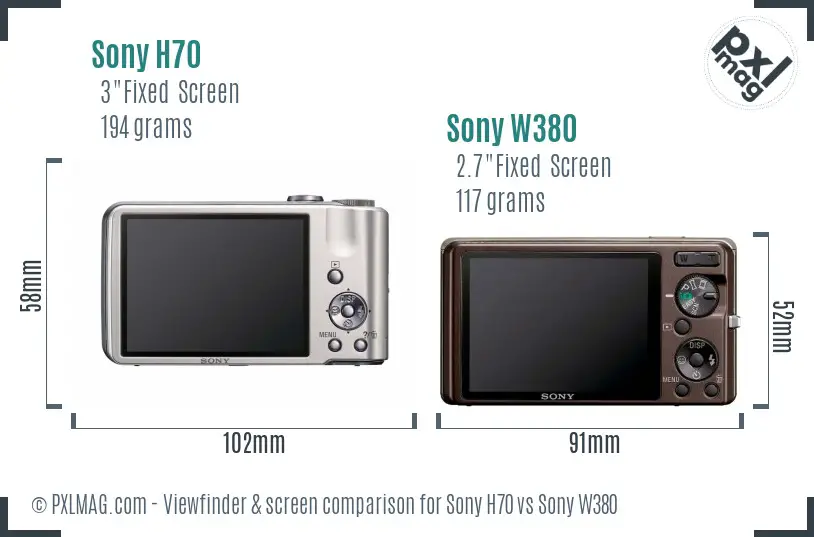 Sony H70 vs Sony W380 Screen and Viewfinder comparison