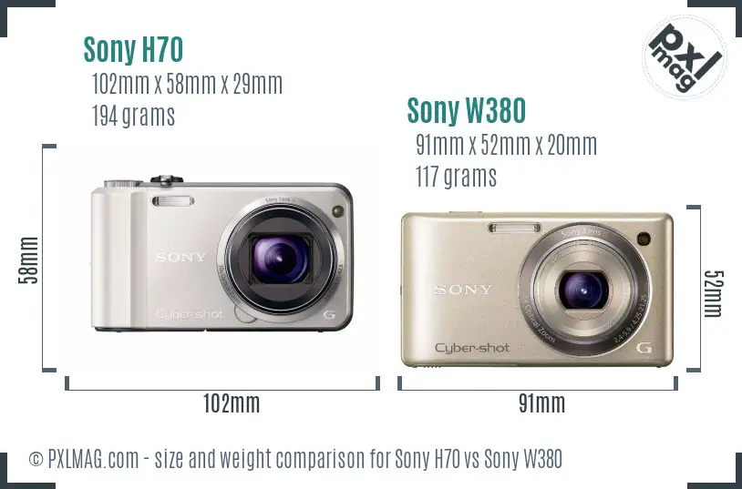 Sony H70 vs Sony W380 size comparison