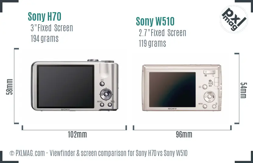 Sony H70 vs Sony W510 Screen and Viewfinder comparison
