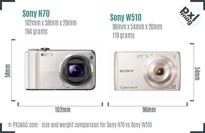 Sony H70 vs Sony W510 size comparison