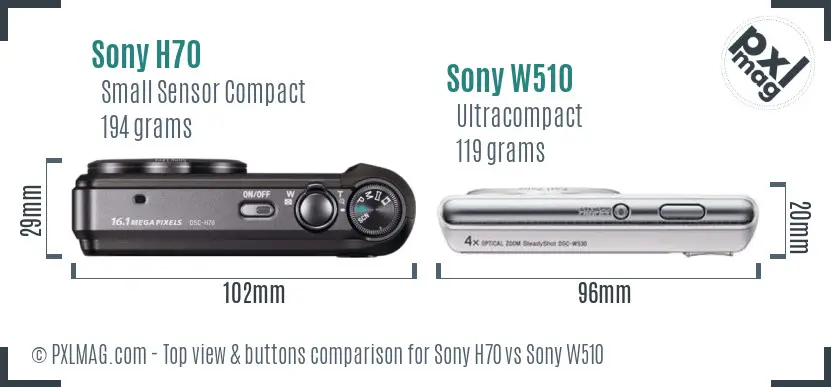 Sony H70 vs Sony W510 top view buttons comparison