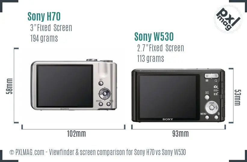 Sony H70 vs Sony W530 Screen and Viewfinder comparison