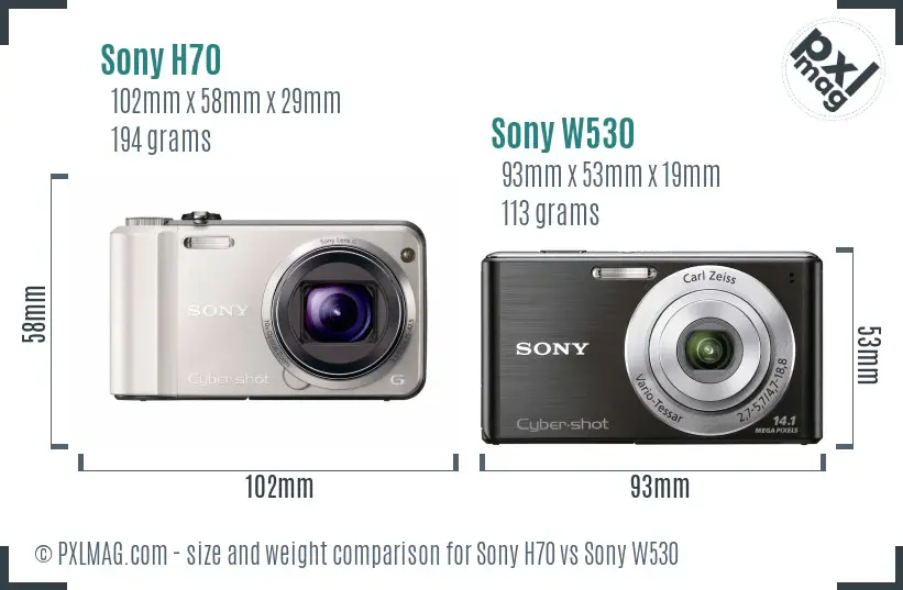Sony H70 vs Sony W530 size comparison