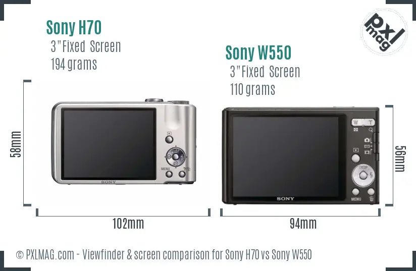Sony H70 vs Sony W550 Screen and Viewfinder comparison