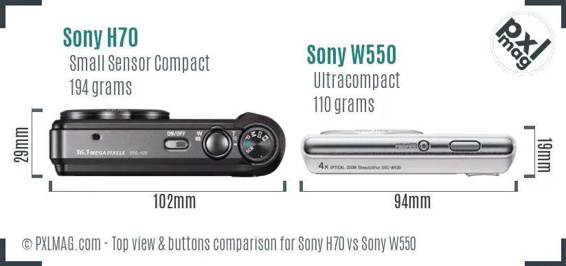 Sony H70 vs Sony W550 top view buttons comparison