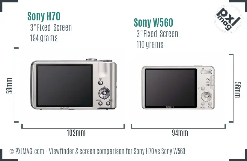 Sony H70 vs Sony W560 Screen and Viewfinder comparison